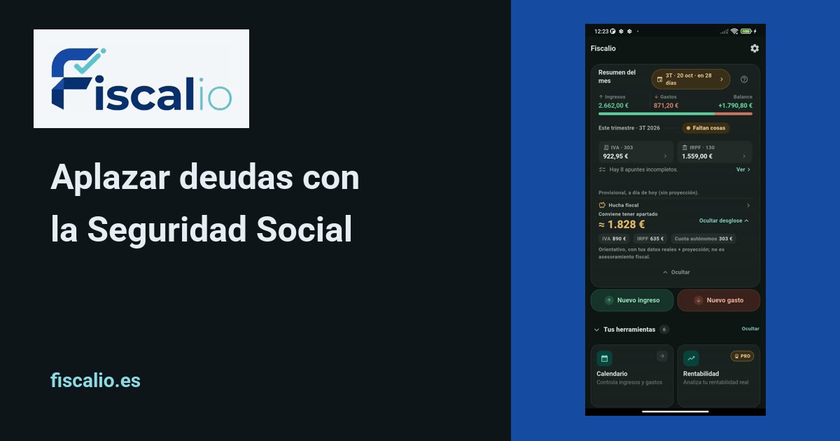 La pantalla de inicio de Fiscalio con la hucha fiscal y el desglose de lo que conviene tener apartado para IVA, IRPF y cuota de autónomos.