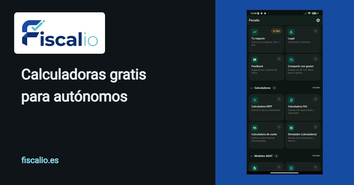 Las herramientas de Fiscalio: calculadora de IRPF, de IVA, de cuota y simulador, junto a los modelos de la AEAT.