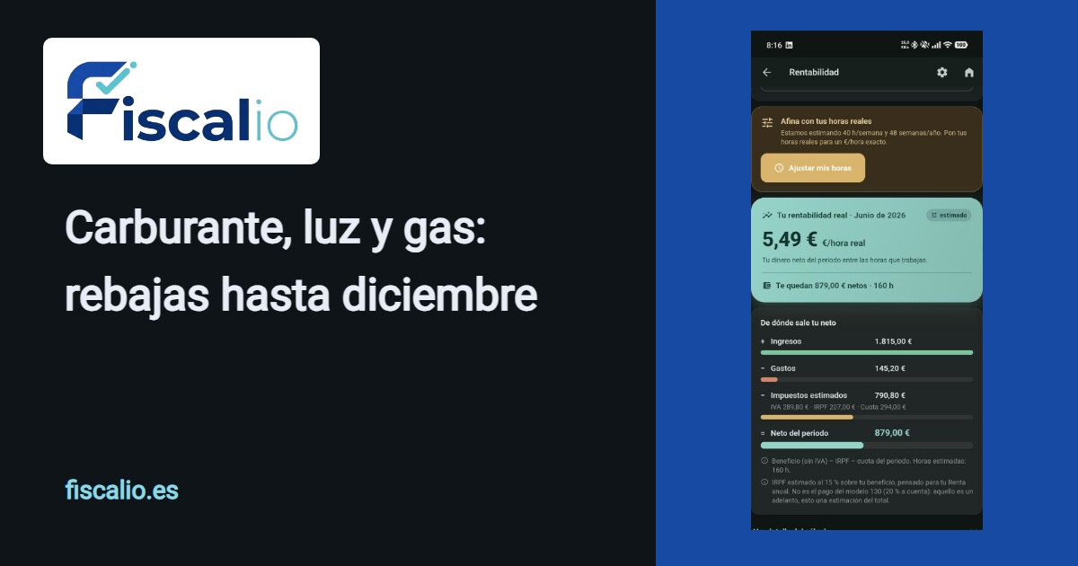 La pantalla de rentabilidad de Fiscalio, con los ingresos, los gastos, los impuestos estimados y el neto que queda por hora trabajada.