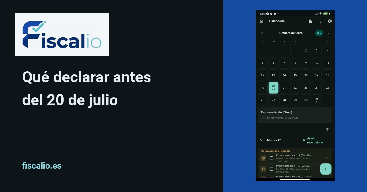 El calendario de Fiscalio con los recordatorios de presentación del segundo trimestre.
